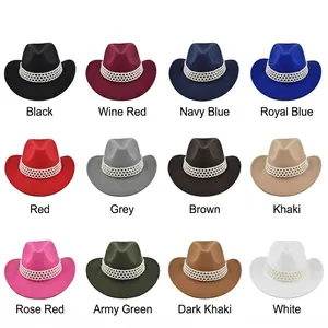 Chapeaux de cowboy classiques en feutre avec bord incurvé et décoration de perles triples