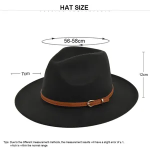 Hat size chart for retro wool fedora with 7cm brim and 56-58cm head circumference
