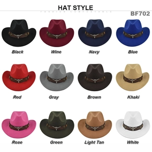 Grid view of vintage cowboy hats in 12 colors with bull head leather band detail