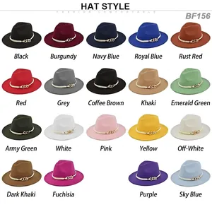 British vintage felt fedora hat collection with flat brim and gold chain decoration