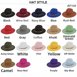 Chapeaux Fedora classiques en feutre de laine avec ceinture en cuir en dix-neuf couleurs