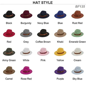 Classic wide brim wool jazz hat available in 19 colors with dark brown leather buckle