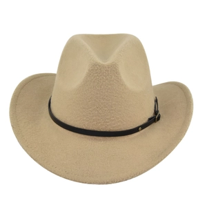 Vintage Western Cowboy Fedora Hat For Women Men Wide Brim Felt Jazz Hat With Belt Buckle Outdoor Fashion Fedora Sun Hat