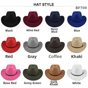 Chapeaux de cowboy vintage en feutre en 12 couleurs avec bandes décoratives