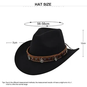 Vintage wool felt cowboy hat with decorative beads and size guide for head circumference