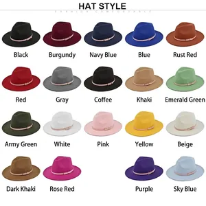 Classic wide brim wool fedora hat collection with leather belt in multiple colors