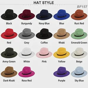 Cappelli fedora in lana stile britannico in venti colori con tesa larga e cinturino