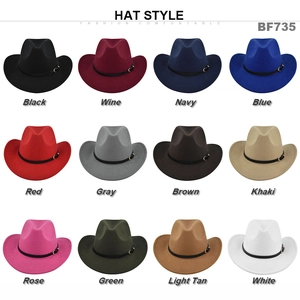 Chapeaux de cow-boy vintage en feutre coloris variés avec boucle en métal et bande
