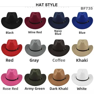 Collection de douze chapeaux de cowboy en feutre colorés avec bandes en cuir et boucles