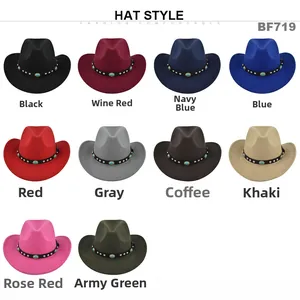 Chapeaux de cowboy classiques en dix couleurs avec bandes en cuir et turquoise