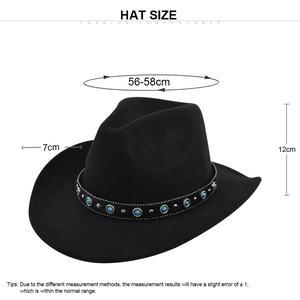 Black wool felt cowboy fedora hat with turquoise beads and silver metal studs trim