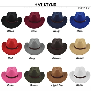 Griglia di cappelli da cowboy vintage in 12 colori con dettaglio fascia pelle