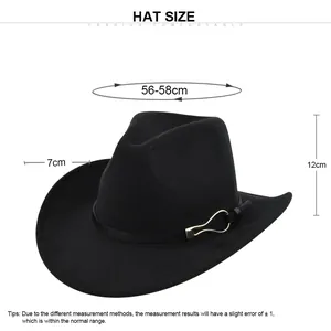 Size chart for black felt fedora with 56-58cm circumference and 7cm brim details