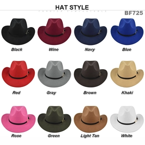 Detailed grid display showing 12 classic felt fedora colors with metal belt buckles