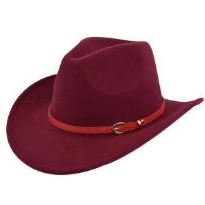 Vintage Western Cowboy Fedora Hut Mit Roter Gürtelschnalle Breiter Krempe Wollfilz Jazzhut Für Herren Damen Lässig Outdoor Party