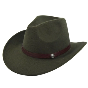 Cappello Fedora in feltro verde scuro con cinturino in pelle goffrata e fibbia argentata
