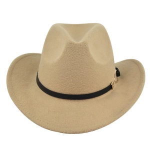 Vintage Western Cowboy Fedora Hat For Women Men Wide Brim Felt Jazz Hat With Belt Buckle Outdoor Travel Ethnic Style Warm Cap