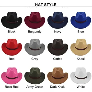 Cappello da cowboy in feltro con cintura in pelle goffrata in 12 colori vivaci