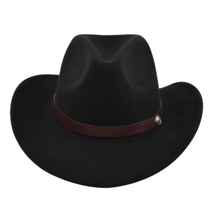 Cappello da cowboy classico in feltro nero con fascia in pelle rossa e rivetto d'argento