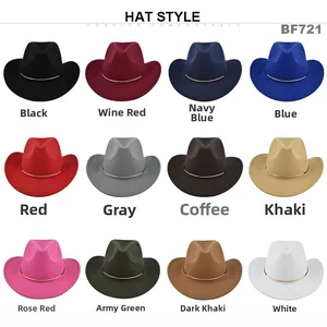 Classic cowboy felt hat with gold metal band in 12 assorted vintage colors for a western look