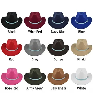 Vintage felt fedora cowboy hats with thin blue belt buckle in 12 assorted color options