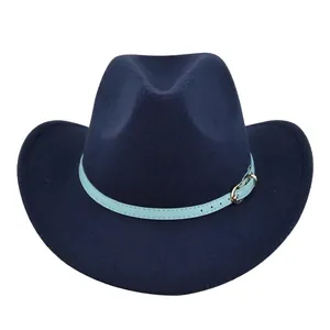 Vintage Woolen Felt Fedora Hat With Belt Buckle Wide Brim Western Cowboy Jazz Hat For Women Men Daily Fashion Outfits