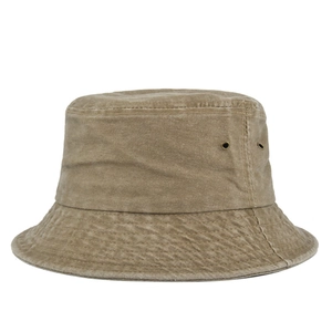 Khaki Fischerhut aus gewaschener Baumwolle mit Metallösen und verstärkter Krempe für Damen
