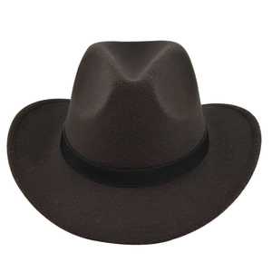 Detailed close-up of a vintage brown wool felt fedora hat with black ribbon band