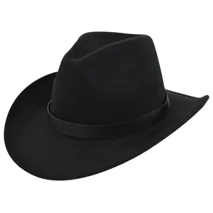 Western Cowboy Hat Wide Brim Woolen Felt Jazz Fedora Hat With Leather Band For Men Women Outdoor Daily Fashion Accessories