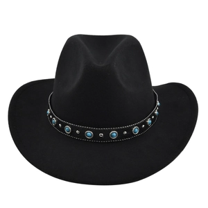 Western Cowboy Hat Wide Brim Fedora With Turquoise Rivet Band Polyester Felt Unisex Vintage Jazz Style Outdoor Travel Party Sun Hat
