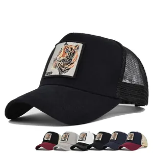 Tiger Embroidery Patch Trucker Hat Mesh Breathable Baseball Cap Cotton Splicing Curved Brim Sunshade Adjustable Snapback Cap