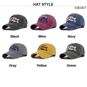 Grid view of washed cotton New York baseball caps in six vintage distressed colors