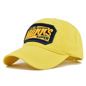 Classic bright yellow cotton baseball cap featuring 3D embroidered blue hexagon Marrs patch