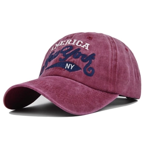Close-up of vintage washed cotton baseball cap with New York America embroidery