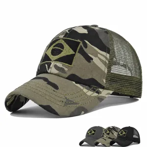 Casquette de Baseball Camouflage Brodée Drapeau du Brésil Trucker Hat pour Hommes Femmes Protection Solaire Réglable Casual Sport Cap