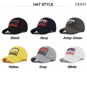 Collection of six cotton baseball caps with Super Hero embroidery in diverse colors