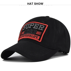 Detail of black baseball cap featuring red rectangular SUPER BRO embroidery and 3D textures