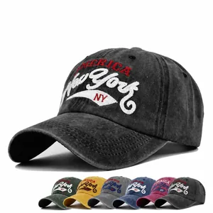 Vintage Gewaschene Baumwolle Baseballkappe Für Damen Herren Distressed Stickerei New York Amerika Verstellbar Sonnenhut Lässig Outdoor Freizeit