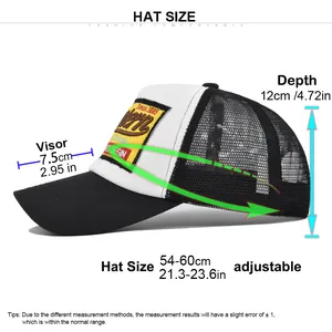 Size chart for western embroidered trucker hat with 54-60cm adjustable head circumference