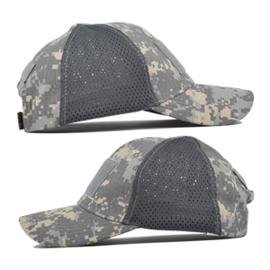 Detailed view of ACU digital camouflage tactical hat featuring breathable mesh panels