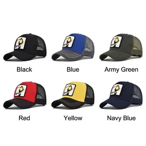 Mesh trucker hat with toucan embroidery patch in six colors including black and green