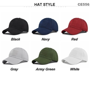 Matrix display of multi-color baseball caps featuring 3D embroidered American flag patches
