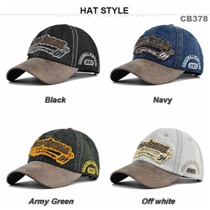 Detailed embroidery and vintage distressed washed denim fabric of the baseball caps