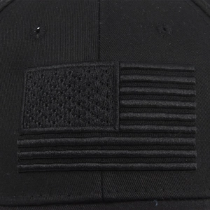 Black baseball cap with 3D US flag embroidery made of high-quality cotton twill fabric