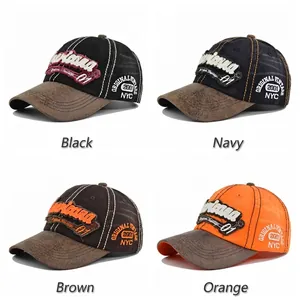 Casquettes vintage délavées avec broderie NYC en noir, marine, café et orange vif