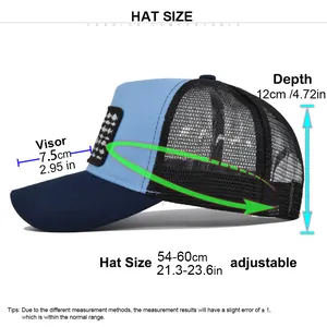 Tabella taglie per cappello trucker ricamato bandiera USA con rete e cinturino regolabile
