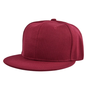 Detail view of the durable dark red cotton canvas fabric and brim on the hip hop snapback cap