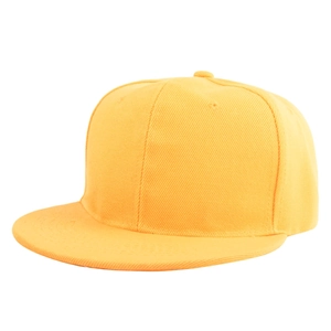 Close-up of bright yellow cotton twill hip hop cap with clean stitching and 6-panel structure