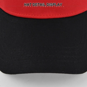 Detailed close-up showing the precise stitching and red-black contrast cotton fabric