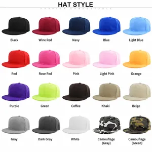 Snapback hip hop hats collection in 20 colors including solid tones and camo patterns